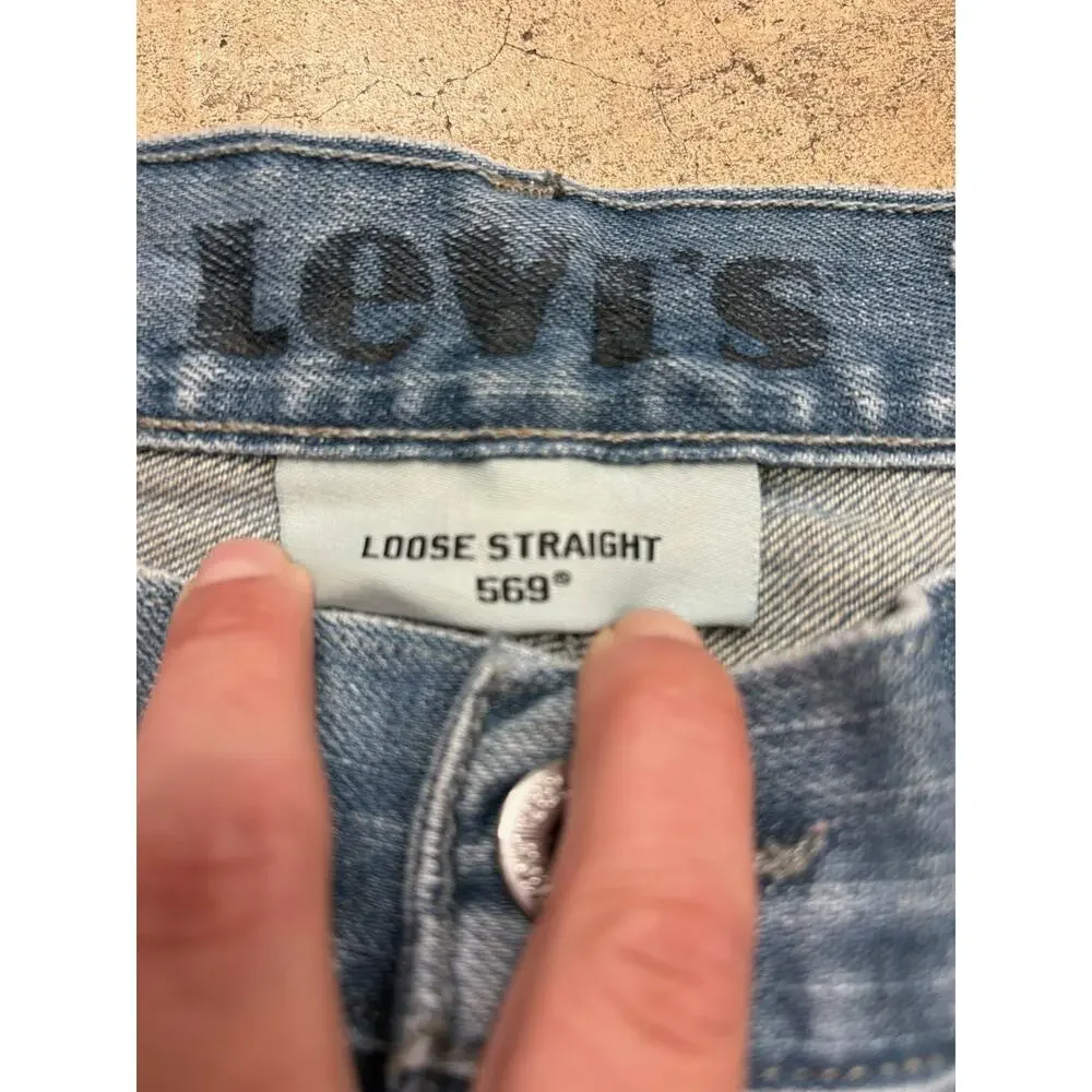 VTG 1997 Levi's 569 Loose Fit Skater Jeans Baggy Thrashed Paint Splatter 36x28